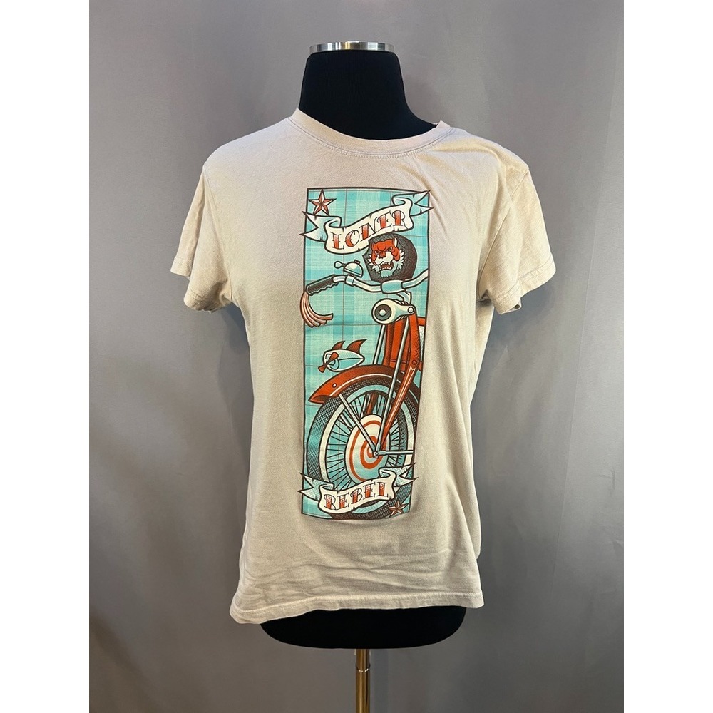 TeeFury Unisex L Cream Graphic T Shirt Bicycle Biker Streetwear Indie Sleaze